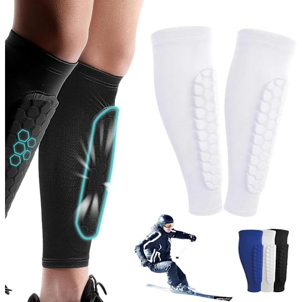 Honeycomb vadskyddsbälte silikon halkskydd, anti-kollisions andningsbara sport benskydd, Vita S White M