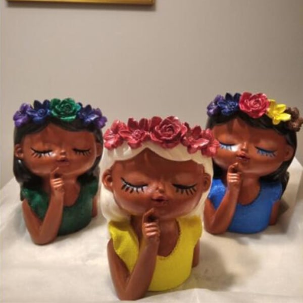 Silikoneform 3D Sød Pige Blomsterpotteform DIY Håndlavede Håndværk