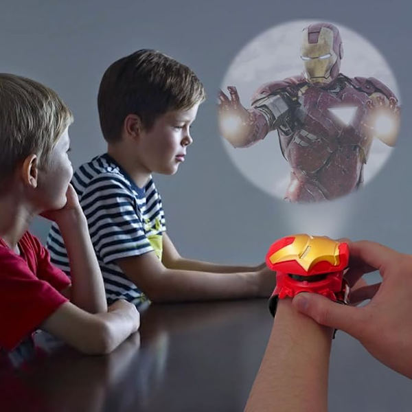 digitalt ur til børn, projektionsur til børn, ur med digital projektor, digitalt ur til børn med 24 projektionsmønstre Iron Man