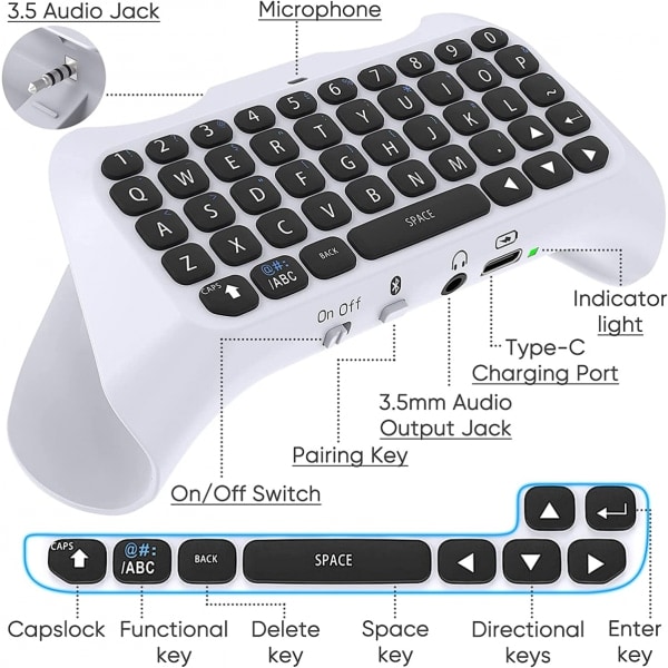 Langaton ohjainnäppäimistö PS5:lle, Bluetooth 3.0 Mini Port