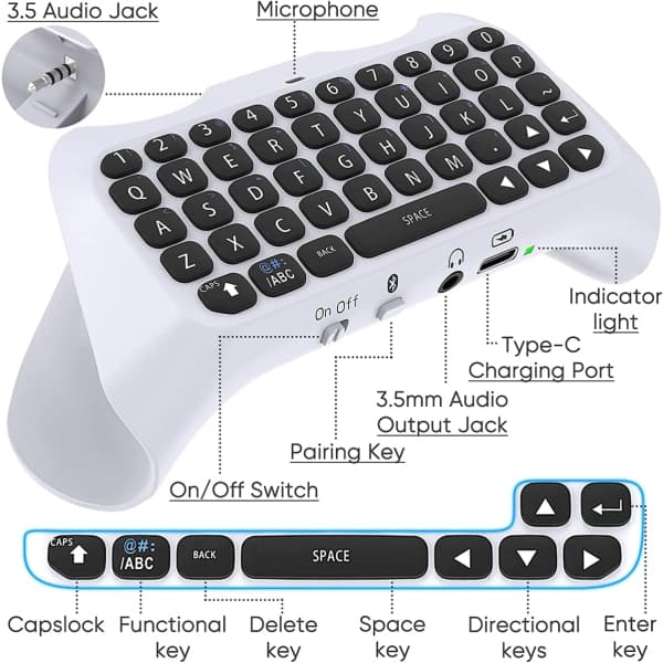 Trådløst kontrollertastatur for PS5, Bluetooth 3.0 Mini Port