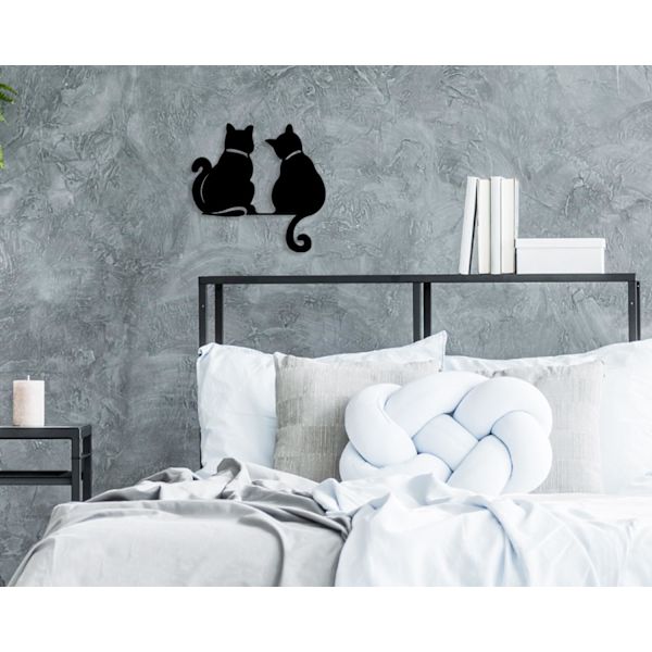 Metallväggkonstdekor, minimalistisk katt leker med fjäril rolig metallväggkonst, moderna abstrakta linjeritningar husdjursskulpturer för vardagsrum. Two cat