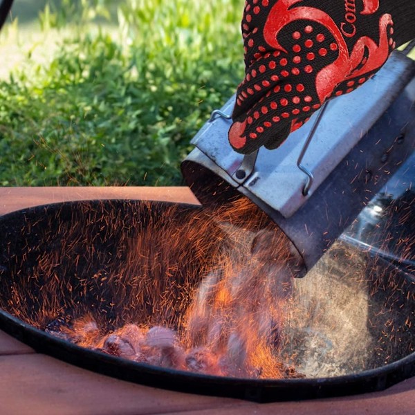 BBQ-handskar, 800 ℃/1472℉ värmebeständiga grillhandskar i silikon, halkfria ugnshandskar, långa kökshandskar för grillning, matlagning, bakning, skärning