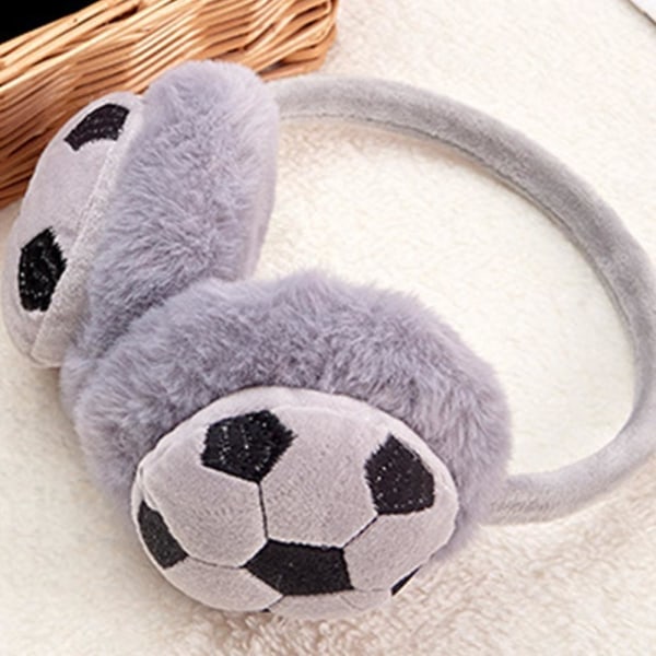 Söta Fotbolls-Vinteröronmuffar för Barn Varma Fuzzy Faux Fur Öronmuffar Termiska Plysch Öronvärmare Hårband för Flickor Pojkar Ljusröd Grå Grey