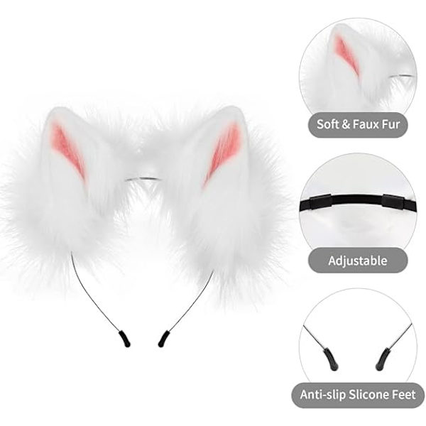 Konstgjorda Pälskattungar och Varghuvudsvansset för Vuxna och Barn Klorhandske Kit för Halloween Anime Cosplay Fest White+Pink