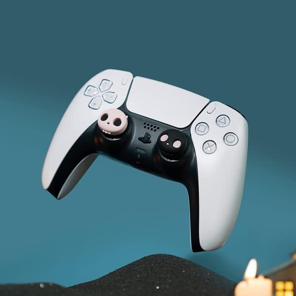 Halloween Søde Thumb Grip Covers til Playstation 5 Controllere, 4 Pak - Pink Skull