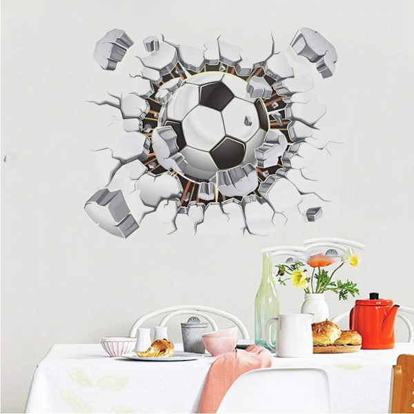 3D Fotboll Dekaler, Fotboll Väggdekaler för Sovrum, 3D Väggkonst Vinyldekaler för Pojkar Sovrum Lekrum Vardagsrum, 50 x 40 cm