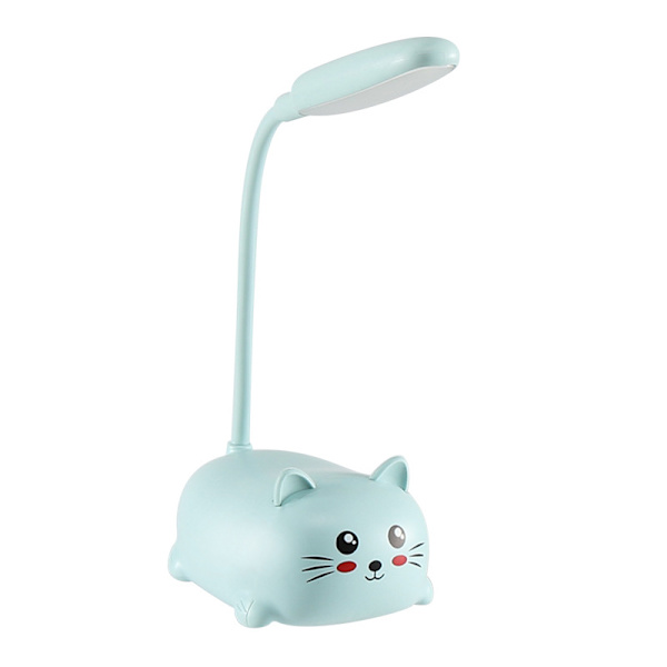 Söpö Kissa LED Pöytävalaisin - Joustava Varsi, USB Ladattava, Silmien Suojaus (Sininen) Blue