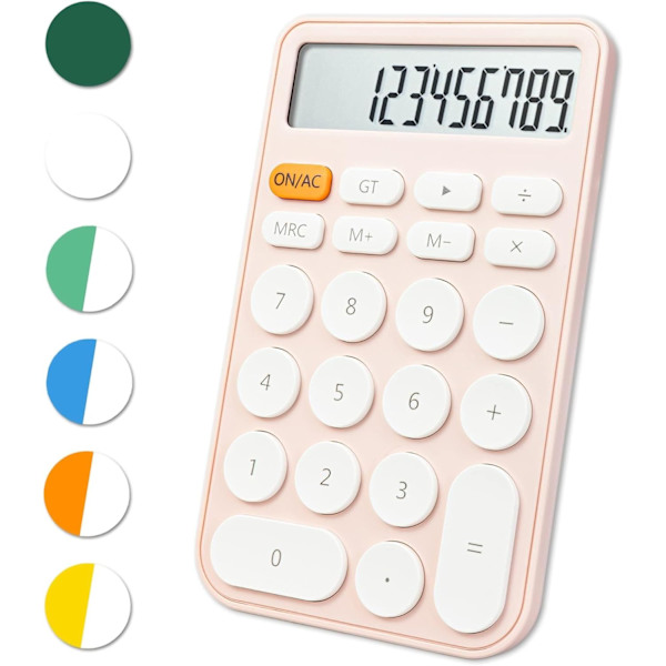 12-cifret standard lommeregner, til hjemmet og butikker, automatisk slukning, med batteri Pink