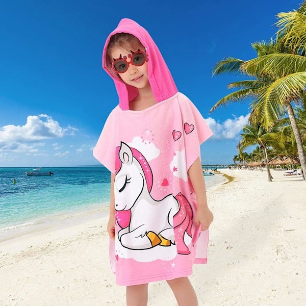 Barnhoodie, strandhandduk, surfhandduk med cape, lämplig för barn i åldern 2 till 8 år (Unicorn bästsäljare)