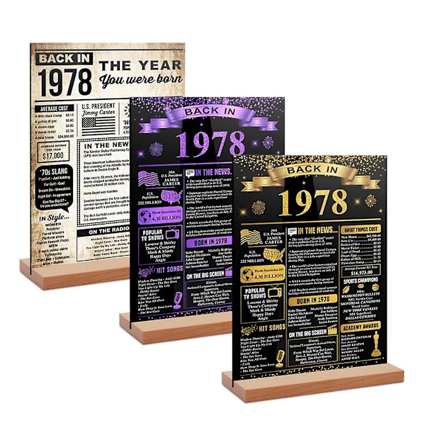 3 stk. Akryl Bord Skilt Med Stand Tilbage I 1963 Plakat Dekoration