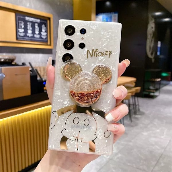 Tegneserie-deksel til Samsung og Bling Glitter Telefonstativ Søtt Telefondeksel til Jenter Kvinner Mickey Samsung S22+ Mickey Samsung S22+