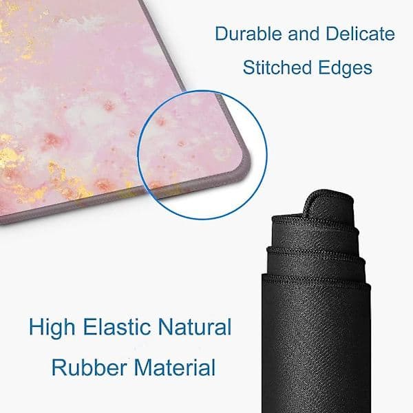 Stor Musematte, Søt Rosa Skrivebordsmatte for Datamaskin, Marmor Tastatur Musematte, Sklisikker Gummibase