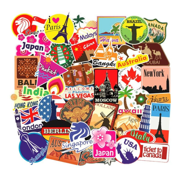 100 Flerfärgade Destinationsstickers