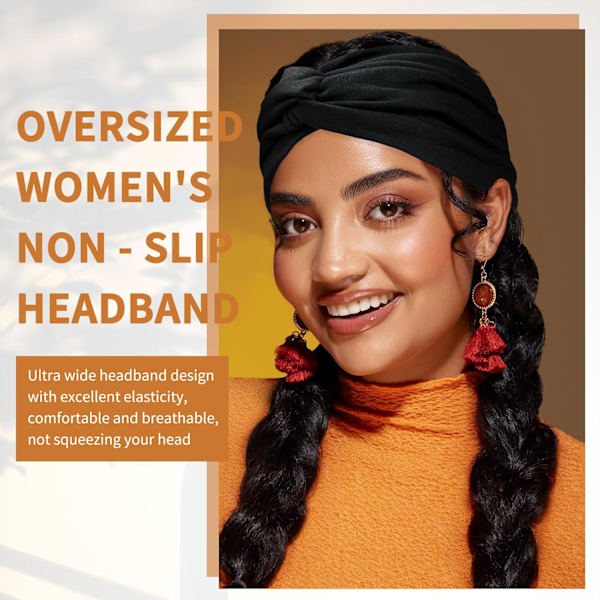 Damhuvudband Set om 4 7 Tums Elastiska Hårband Dam Yoga Sport Hårband Turban Överdimensionerat Hårband Bohmiska Hårtillbehör silence