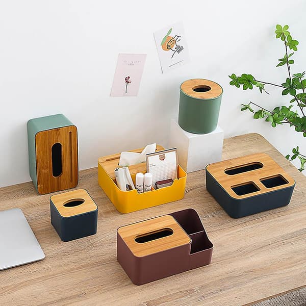 Plast Tissuebox Bambulock Pappersservett Dispenser Organizer