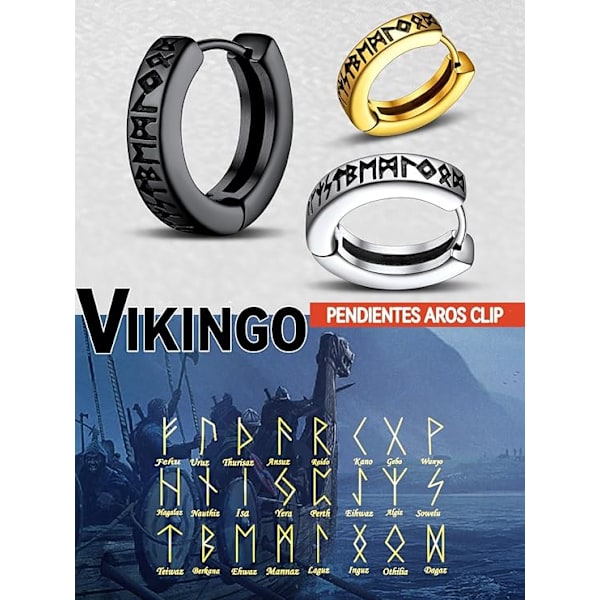 2-pack Viking Runda Örhängen för Män - 316L Rostfritt Stål Andlig Amulet Familj Creole Örhängen i Svart Black