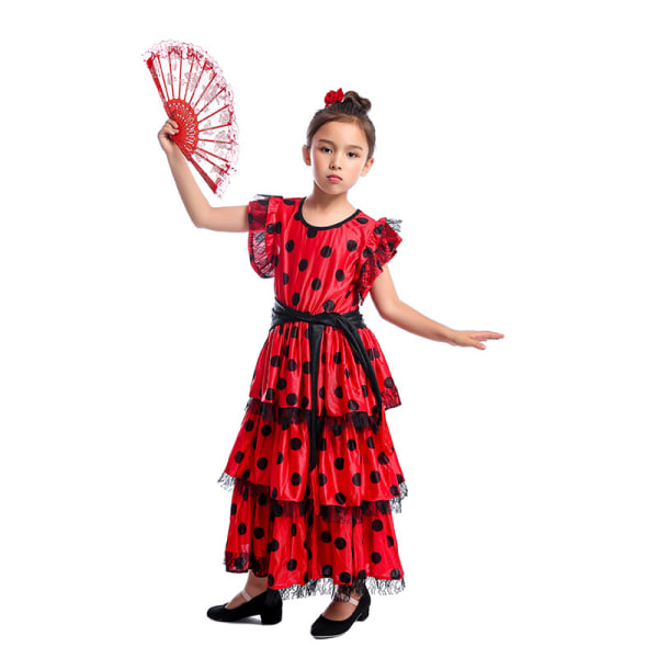 Spansk flickklänning Set flicka lång röd flamenco klänning kjol Vintage  scen prestanda kläder XS 4989 | XS | Fyndiq