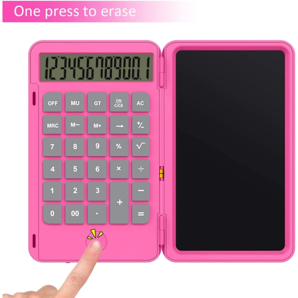 Enkel Kalkulator og LCD Skrivebrett 6.5 Tommer Kalkuler og Ta Notater (Rosa) pink