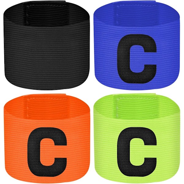 4 STK Fodboldanfører Armbind, Justerbart Fodboldarmbind, C Elastisk Anførerarmbind, Fodboldanførerarmbind til Børn og Voksne