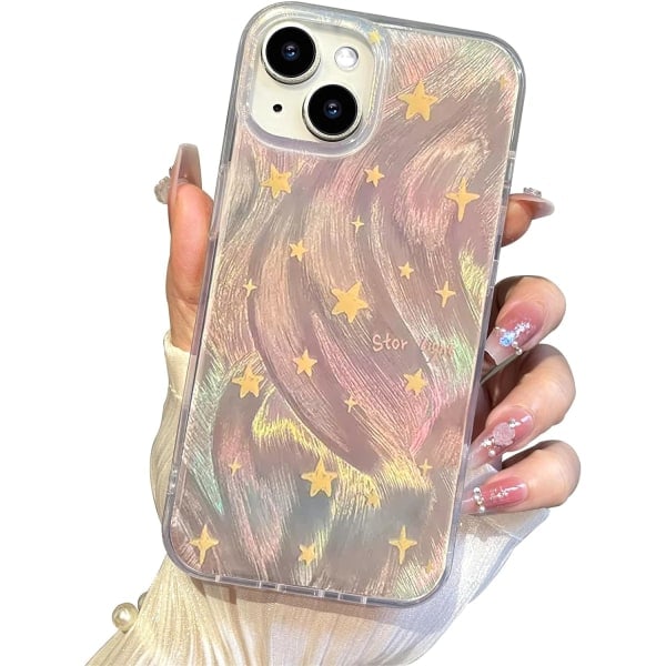 Hårdt telefoncover kompatibelt med iPhone, slankt holografisk fade-stjerne design til kvinder og piger, hård PC, stødabsorberende beskyttende design iPhone 15 iPhone 15