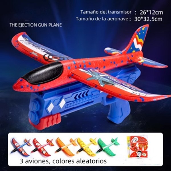 Ulkoilulelu lapsille, vaahtomuovilentokone laukaisupistoolilla, sisältää 3 lentokonetta blue gun 3 airplane