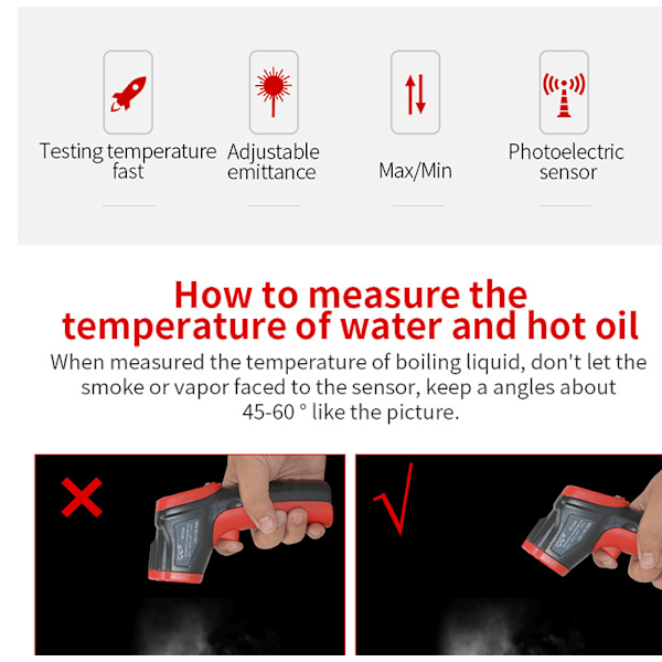 Infrarødt Termometer Matlaging Digital Temperaturpistol -58℉-716℉(-50℃-380℃) med Maks Min Avlesninger (Ikke for Menneskekroppen)