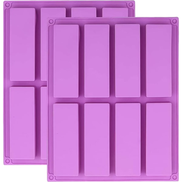 2 STK Silikone Müslibarforme, Rektangulær Silikone med 8 Hulrum til Energibar, Müslibar, Chokoladebar Maker Purple