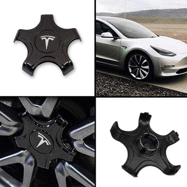 4-pak Sort og Hvid Tesla Model 3 Navkapsler til Aero H