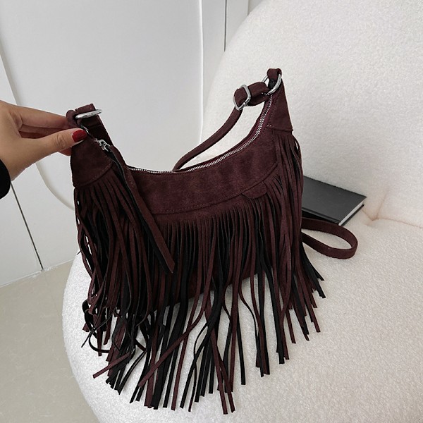 Vintage Crossbody-väska i mockaimitation för kvinnor PU Läder Axelväska Stor Kapacitet Design Underarmsväska coffee