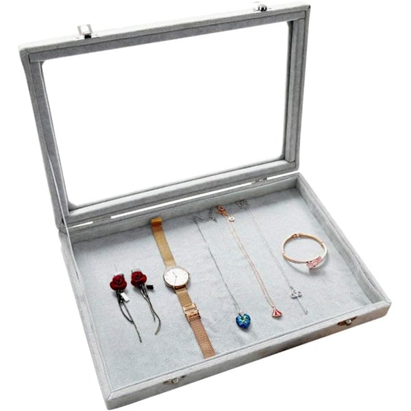 Samettinen läpinäkyvällä kannella varustettu tyhjä korujen järjestelylaatikko säilytyskotelo näyttö kaulakorut korvakorut pinottavat tarjotinkontit (DIY-laatikko) DIY Box