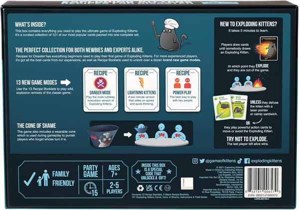 Exploding Kittens Recipes for Disaster Deluxe -pelisetti, Exploding Kittens -korttipelejä aikuisille, teineille ja lapsille - hauskoja perhepelejä