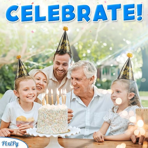 Födelsedagspartyhattar, Set med 10 Happy Birthday Konformade Partyhattar för Barnfödelsedagsfest - Festtillbehör och Dekorationer av PixiPy C