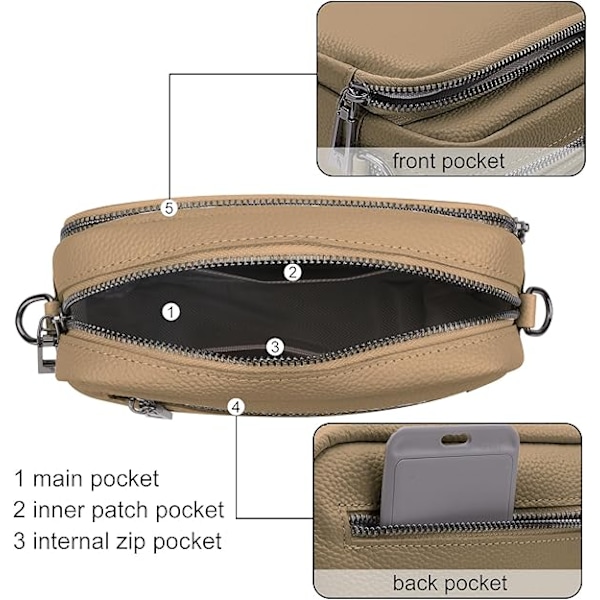 Damväskor - Läderhandväskor och axelväskor, bred justerbar axelrem, resekamera axelväska, khaki Khaki