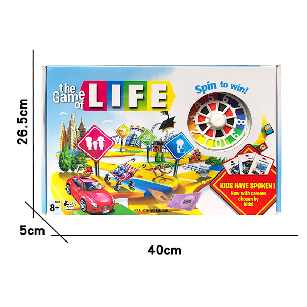 The Game of Life spil, familiespil for 2 til 4 spillere, for børn fra 8 år og opefter, inkluderer farverige brikker