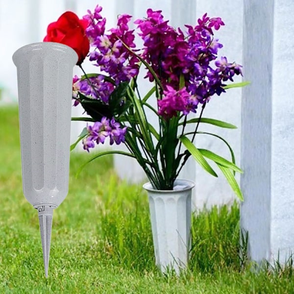 Blomstervase T-form Avtakbar Plast Utendørs Grav Kirkegård Vaser Med Spiker For Park Ji