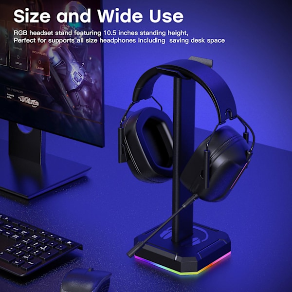 Rgb Øretelefon Display Stativ Med Usb Ladeport Skrivebord Pc Tilbehør