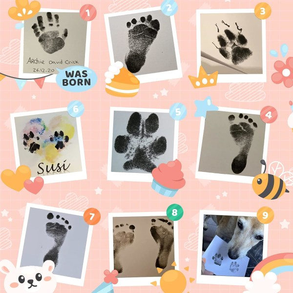 Baby Handprint och Footprint Kit, 3 Ink Pads, 6 Imprint Cards, Pet Paw Ink-free print, safe non-toxic för fötter och