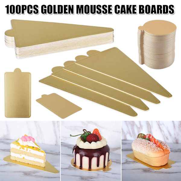 Mini kakebaser i papp, 100 stk. Gullfargede Mousse kakebrett, kakefat i papir, dessertbrett for bryllup og bursdag