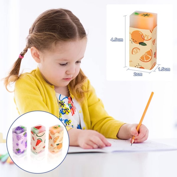 Frugtviskelæder, 3 stk. frugttema blødt viskelæder, sletter blyantstreger, anvendelig til børns skoleartikler og julegaver fruit 3pc