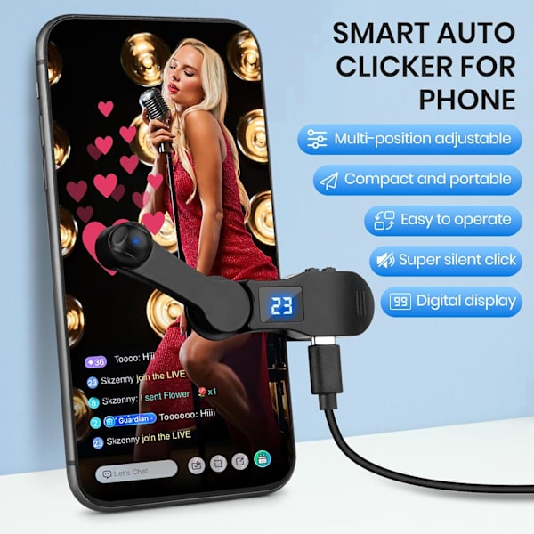 Smarttelefon automatisk klikker, mobil skjermenhet hurtigklikker for iPhone iPad app, spill raskt klikk simuler finger kontinuerlig klikk, live liker black