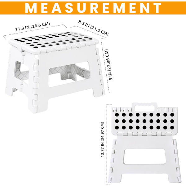 Fällbar Trappsäte - 23cm Hög Fällbar Trappsäte för Barn och Vuxna, 136kg Belastning Fällbar Trappsäte (Vit, 1-pack)