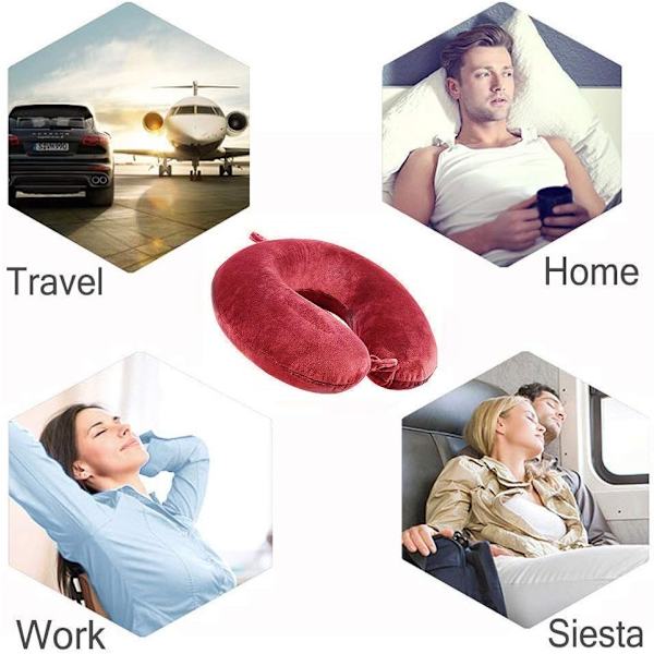Resekudde - Nackkudde i Memory Foam, Lyxig Lättviktig Kompakt Camping Snabbpack, Sovkudde (Röd) Red