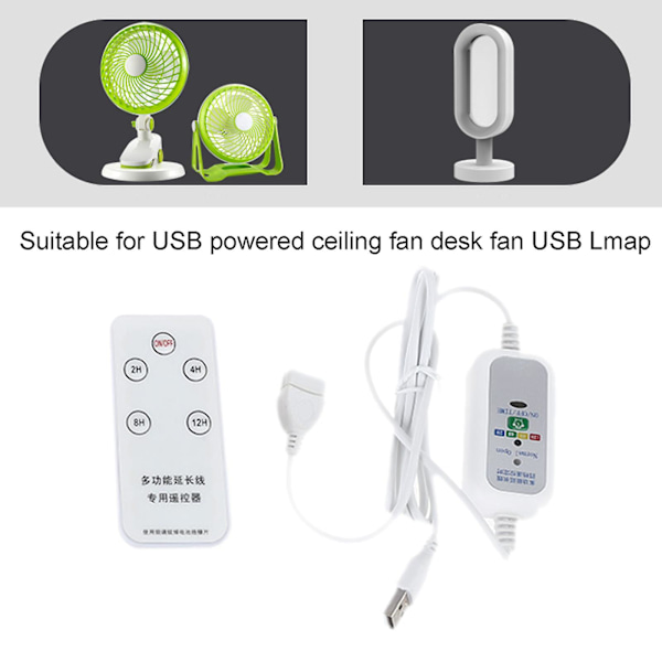 5V 1,5m Fjärrkontrollbrytare 2-12 Timmar Timer Strömkabel För USB Fläkt L