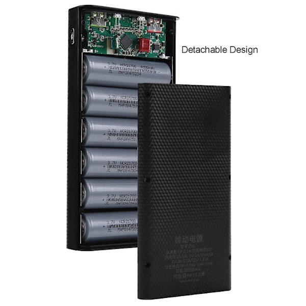 Aftagelig Qc3.0 LCD-skærm DIY 6x21700 Batteri Til Kabinet Strøm