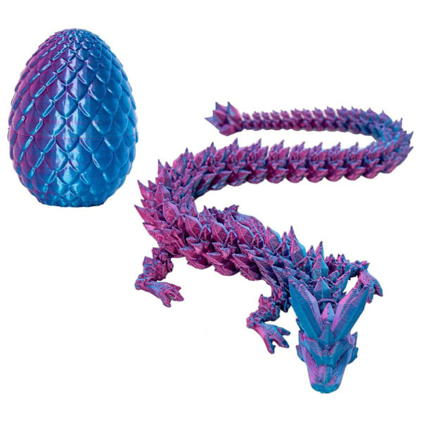Drage - Flerfarvet 3D-printet Dragefigur i Plast - Regnbuefarvede Perlemorsfarver - Sammenlåste Kropssegmenter og Ben