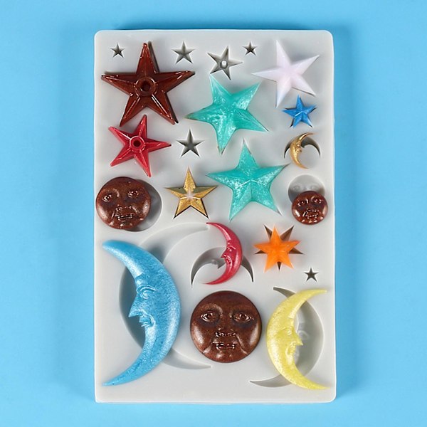 Stjerne Måne Ansigt Formet Chokoladeform 3d Fondant Form Håndlavet S