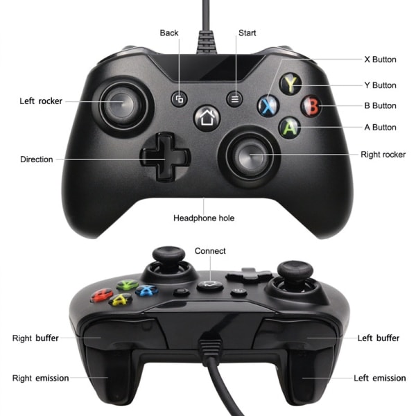 Kablet controller til Xbox One, USB-controller, Xbox One, Xbo Sort 2 Black 2