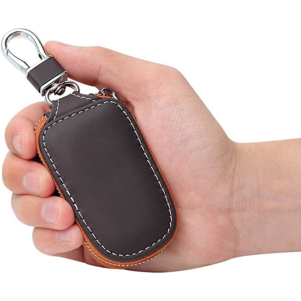 Bilnøgle Etui, Smart Nøgleholder Beskyttelse PU Læder Bilnøgle Kæde taske Bil Smart Nøglering Møntholder Auto Fjernbetjening Nøglering Pung (Brun)