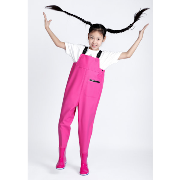 Børne waders pvc læderbukser ét-delt heldragt fiske tøj havfiskeri vandtæt tøj børne vand waders Pink 26/27 Pink 26/27